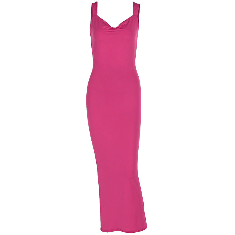 Damen Elegantes Maxikleid mit tiefem Ausschnitt und hochwertigem Stoff R&B