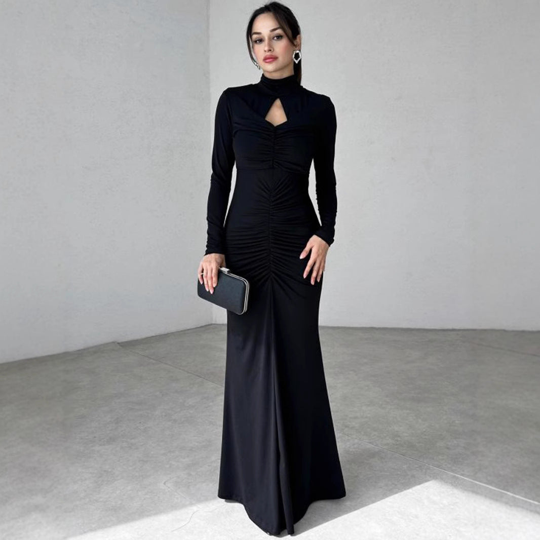 Damen Elegantes Maxikleid mit hochgeschlossenem Design und raffinierten Raffungselementen R&B