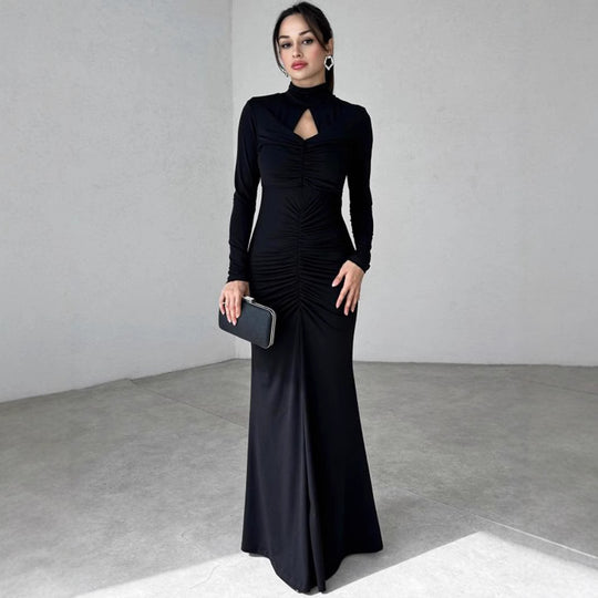 Damen Elegantes Maxikleid mit hochgeschlossenem Design und raffinierten Raffungselementen R&B