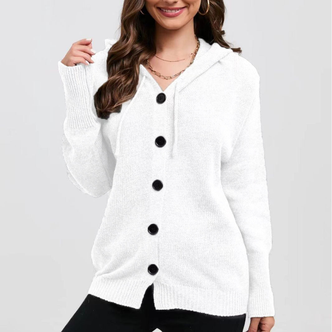 Damen Strickjacke mit Kapuze und praktischen Knopfdetails R&B