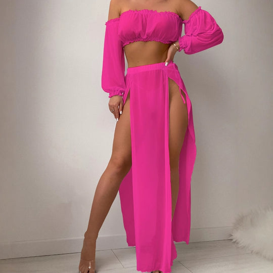 Damen Elegantes Strandkleid mit schulterfreiem Design und tiefen Seitenschlitzen R&B