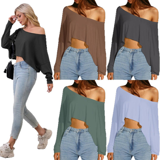 Damen asymmetrisches Crop-Oberteil mit lässigem Schnitt und weichem Stoff R&B