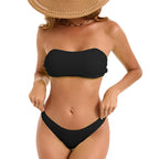 Damen Bandeau-Bikini mit hohem Beinausschnitt und strukturierter Textur R&B