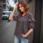 Damen Bluse mit Rüschen und floralem Muster R&B