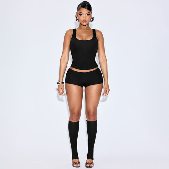 Damen Sportliches Oberteil und Shorts-Set mit transparenten Ärmeln R&B