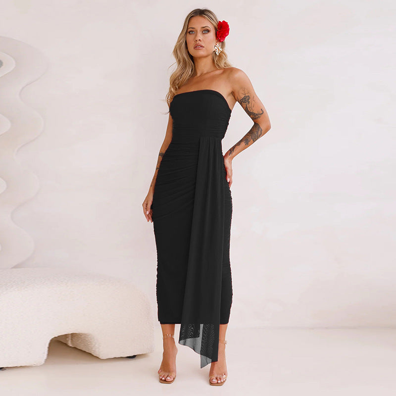 Damen Elegantes Wickelkleid mit taillierter Silhouette und schulterfreiem Design EB