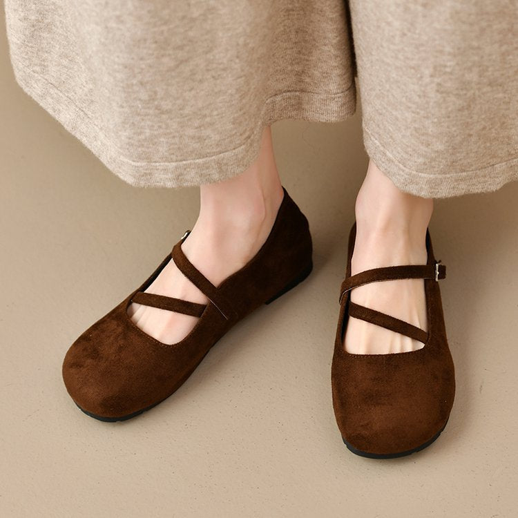 Damen Bequeme Ballerinas mit Querriemen und Schnallenakzent R&B
