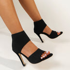 Damen High-Heel Sandalen mit elastischem Knöchelbereich und geschwungenem Design R&B