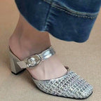 Damen modische Slingback-Pumps mit geflochtenem Design und modischem Schnallenverschluss R&B