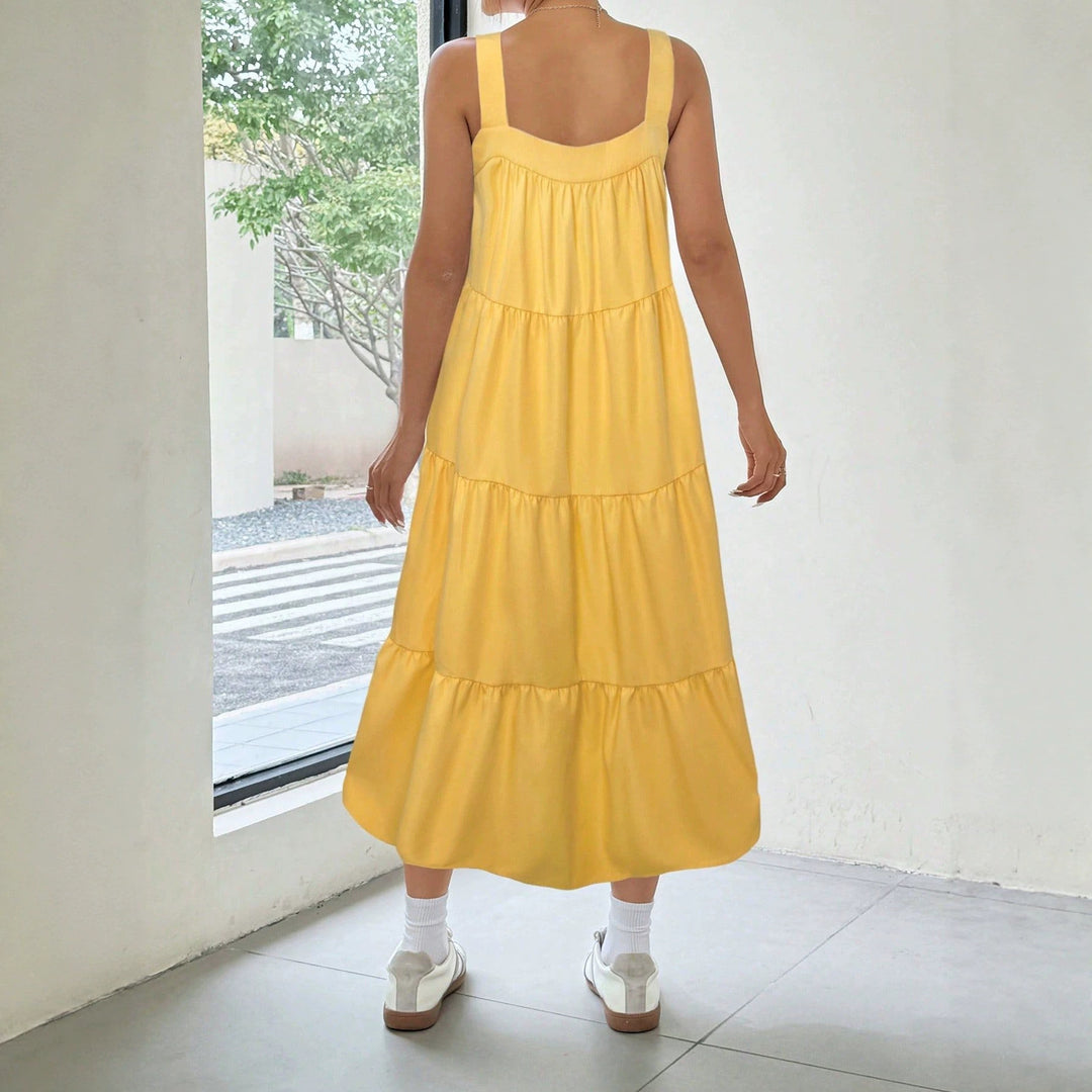 Damen luftiges Maxikleid mit Rüschendetails und seitlichem Schlitz R&B