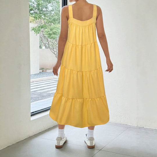 Damen luftiges Maxikleid mit Rüschendetails und seitlichem Schlitz R&B
