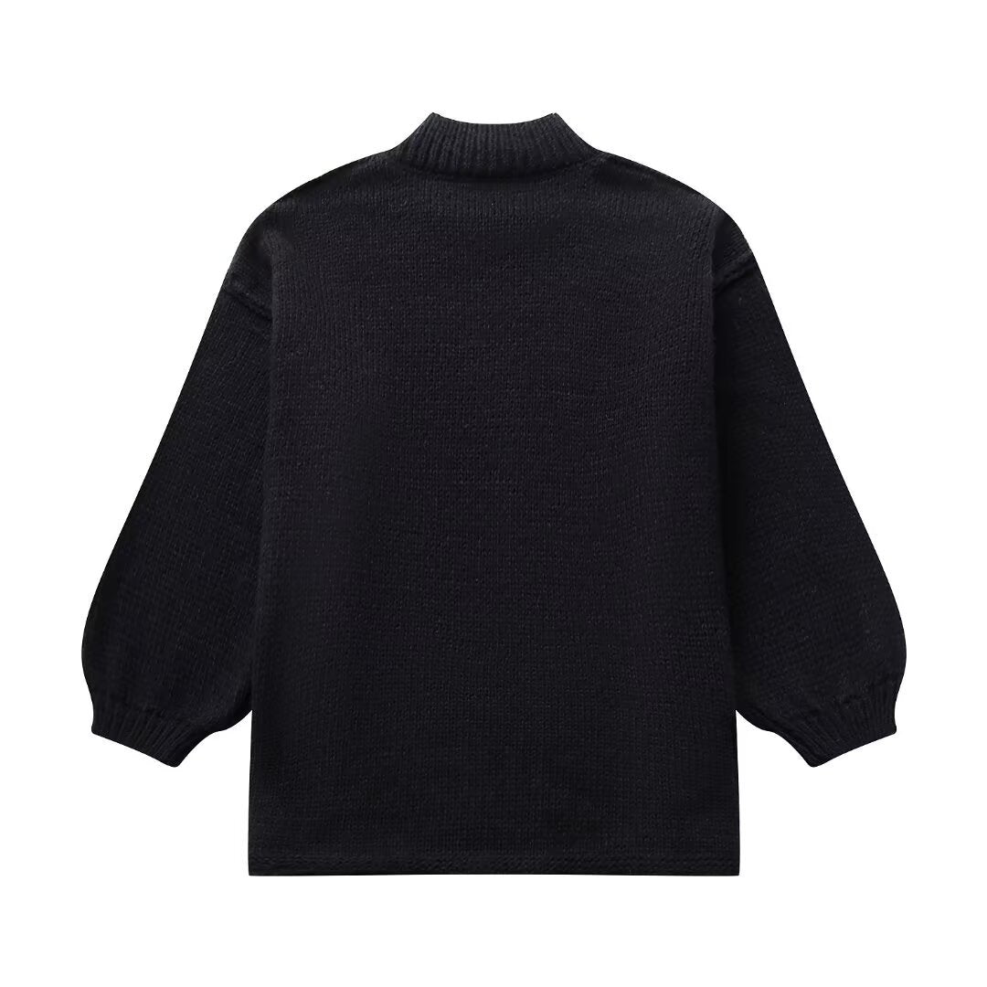 Damen lockerer Strickpullover mit hohem Kragen und überschnittenen Schultern R&B