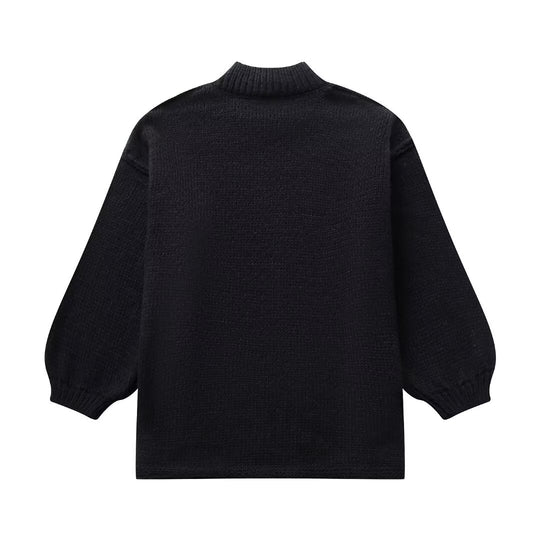 Damen lockerer Strickpullover mit hohem Kragen und überschnittenen Schultern R&B