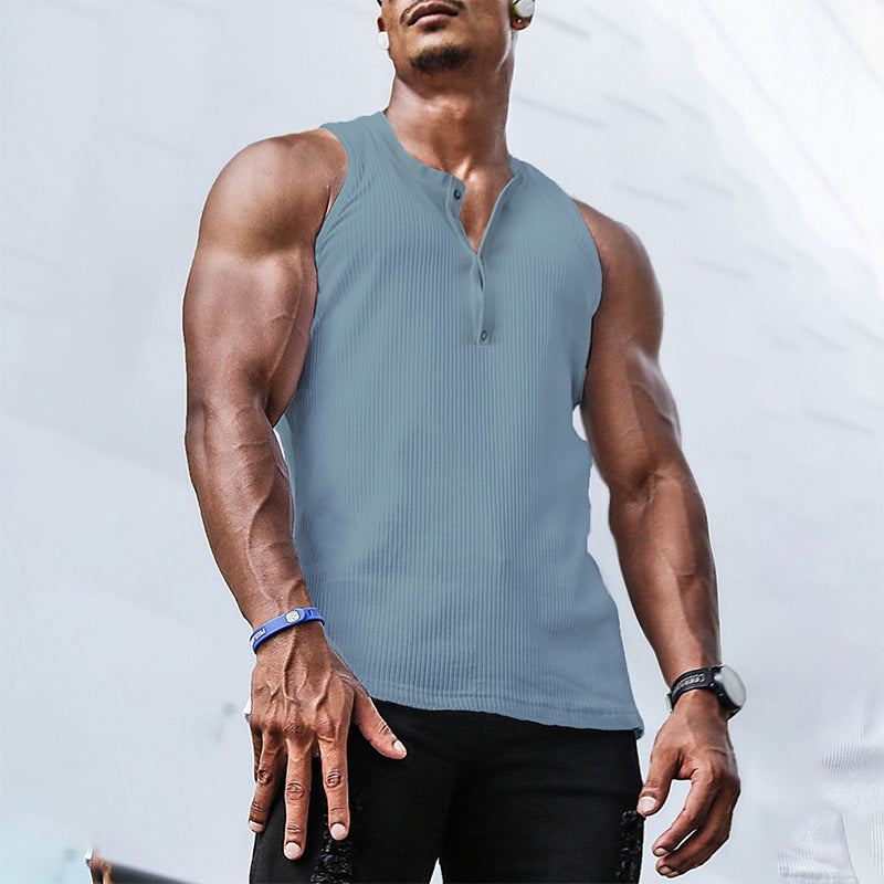 Herren Ärmelloses Sport-Tanktop mit Knopfleiste und atmungsaktivem Gewebe R&B