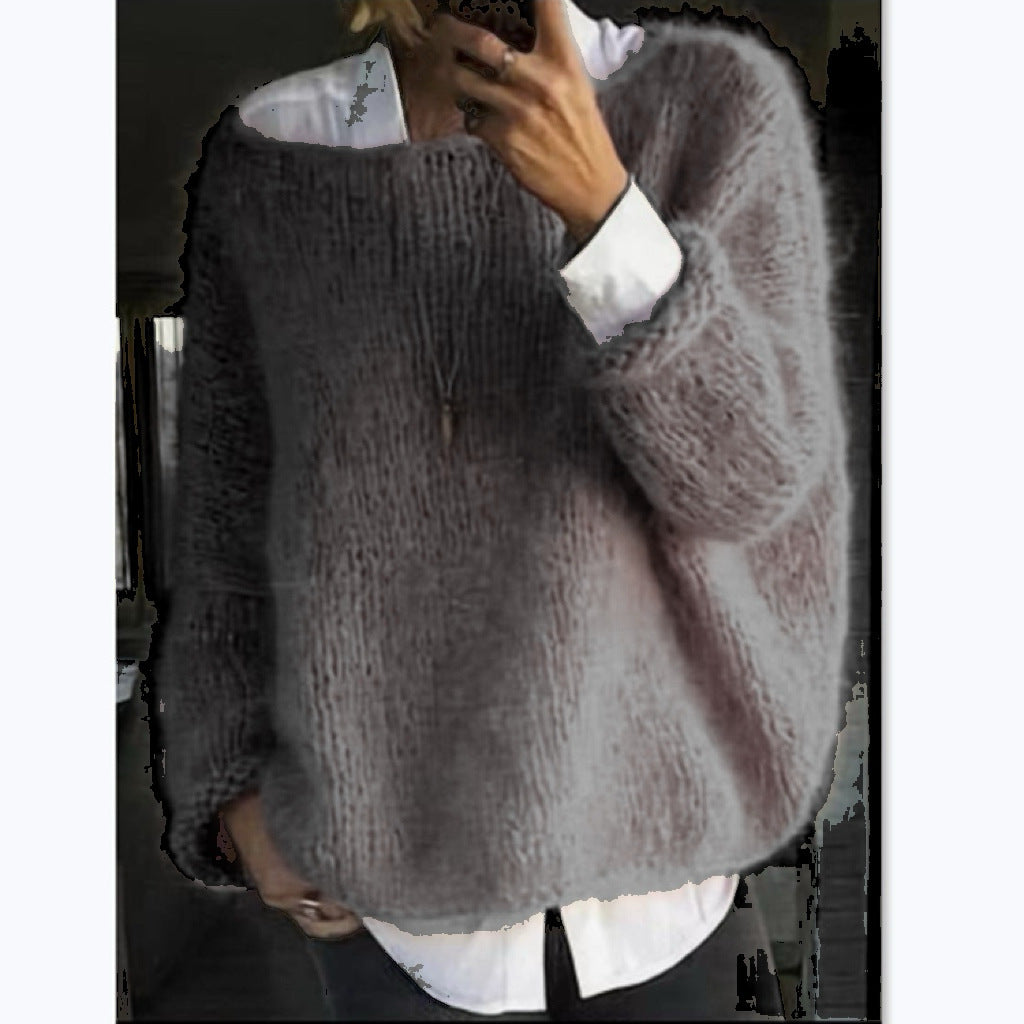 Damen Kuscheliger Oversized Pullover mit U-Boot-Ausschnitt R&B