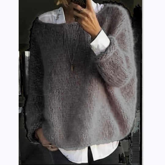 Damen Kuscheliger Oversized Pullover mit U-Boot-Ausschnitt R&B