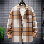 Herren nan kariertes Overshirt aus schwerem Flanell mit Brusttasche und lässigem Schnitt R&B
