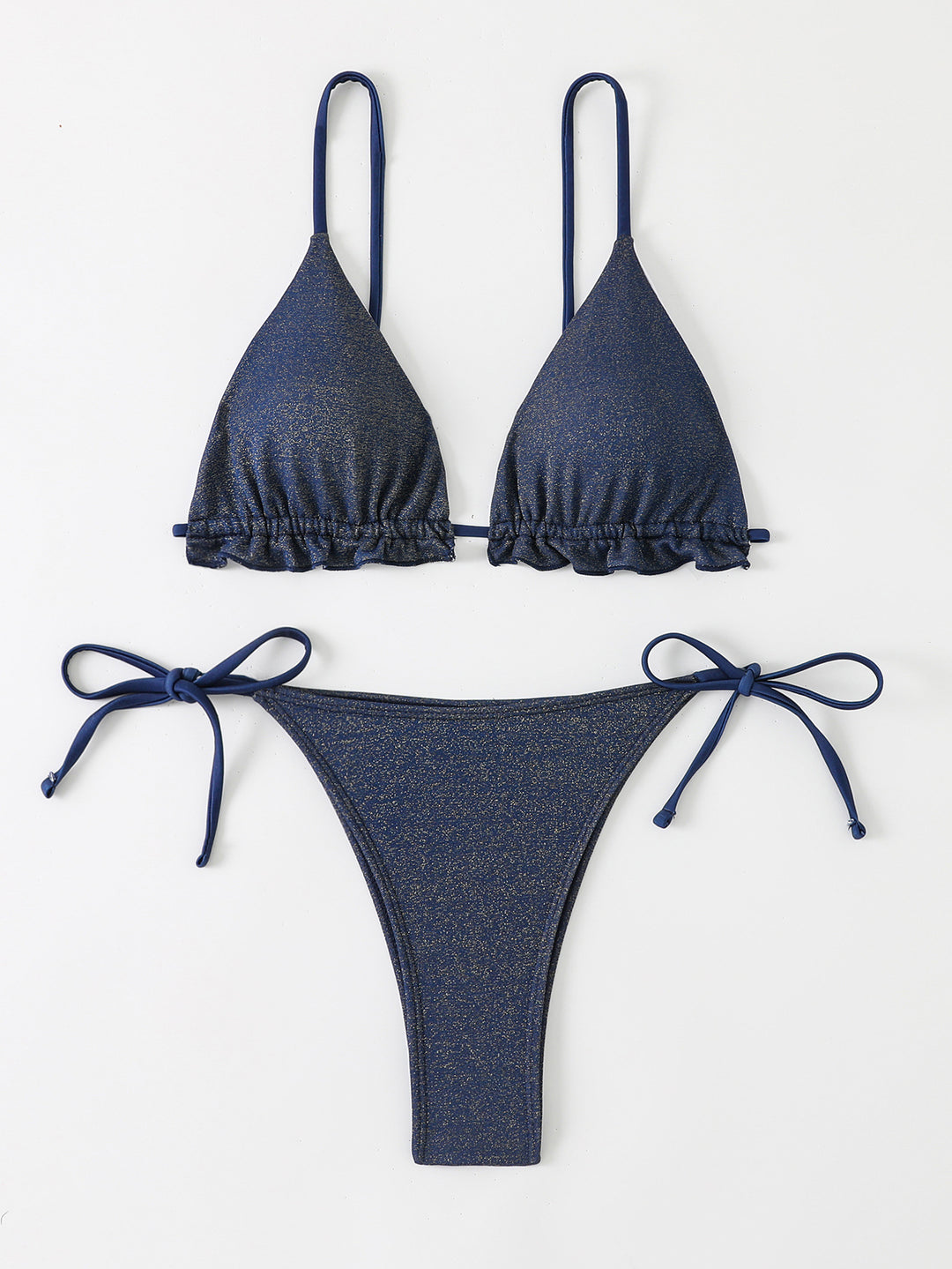 Damen Bikini-Set mit glitzernden Rüschendetails und verstellbaren Trägern R&B