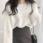 Damen Flauschiger Pullover mit weitem Schnitt und modischem Design
