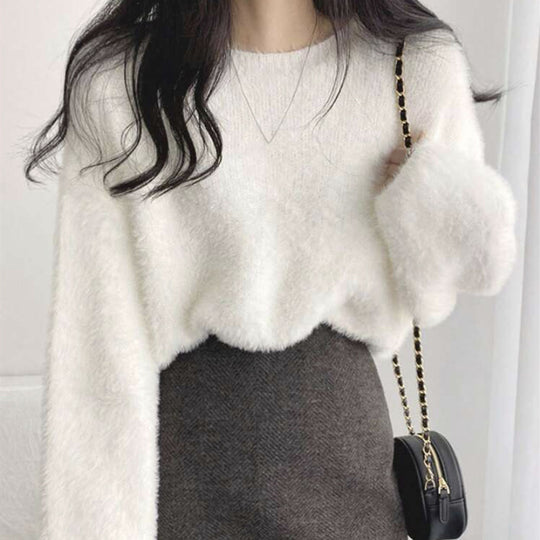 Damen Flauschiger Pullover mit weitem Schnitt und modischem Design R&B