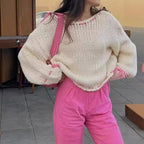 Damen Grobstrickpullover mit verspielten Details und lässigem Schnitt R&B
