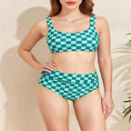 Damen Bikini-Set mit modischem Karomuster und hohem Taillenschnitt R&B
