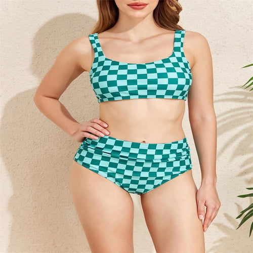 Damen Bikini-Set mit modischem Karomuster und hohem Taillenschnitt R&B
