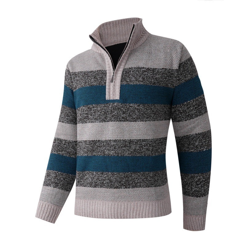 Herren modischer Stehkragen Pullover mit dekorativen Streifen R&B