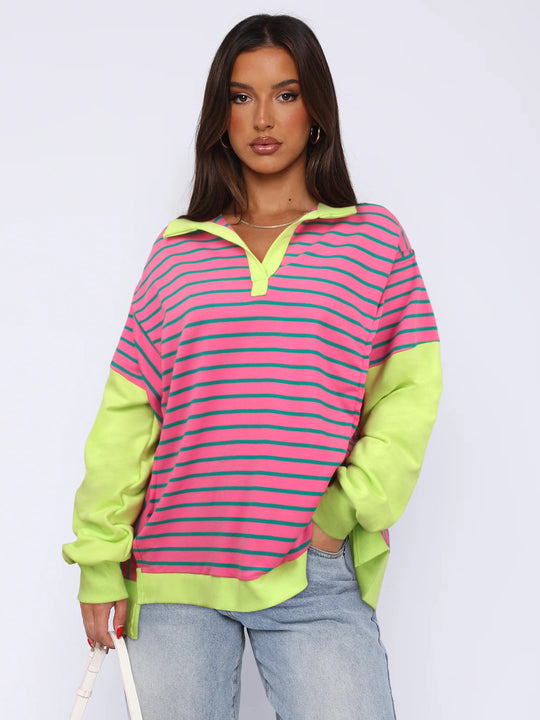 Damen Modischer Pullover mit gestreiftem Design und Kontrastdetails R&B