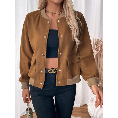 Damen modische Overshirt-Jacke mit Druckknopfverschluss und seitlichen Taschen R&B