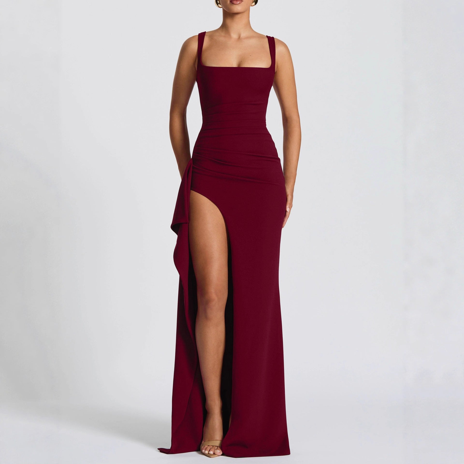 Damen Elegantes Maxikleid mit seitlichem Schlitz und raffinierten Raffungselementen R&B