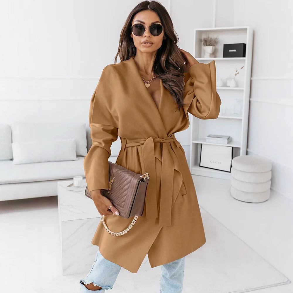 Damen Oversized Morgenmantel mit Gürtel und breiten Ärmeln R&B