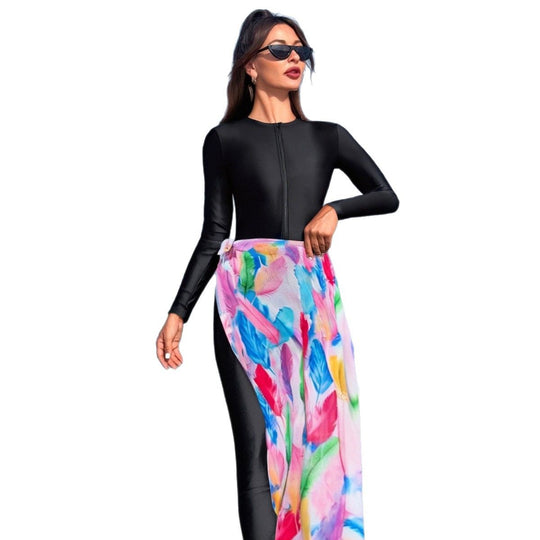 Damen modischer Schwimmanzug mit langem Arm und elegantem Wickelrock R&B