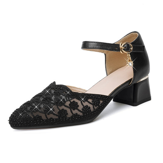 Damen Pumps mit funkelndem Strass und elegantem Fesselriemen Heidi-Mode