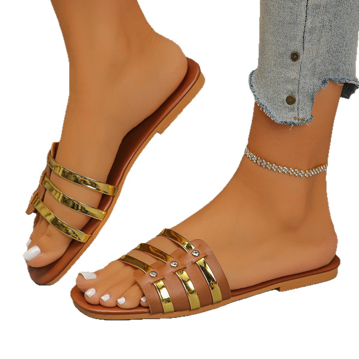 Damen Glamouröse Riemchen-Sandalen mit goldenen Akzenten R&B