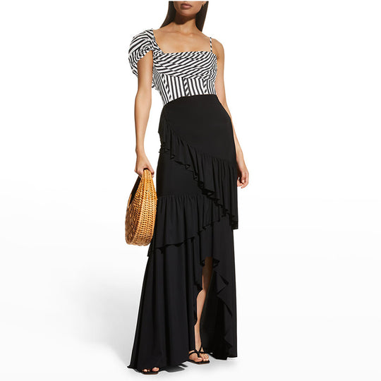 Damen One-Shoulder Badeanzug mit Volantrock R&B