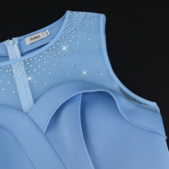 Damen Chiffon Abendkleid mit schimmerndem Oberteil und eleganter Schleifen-Applikation R&B