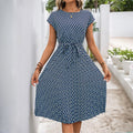 Damen Midi Sommerkleid mit bindbarem Taillengürtel und grafischem Muster R&B