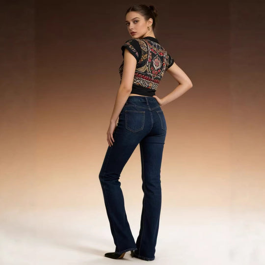 Damen hoch taillierte Bootcut Jeans im eleganten Design R&B