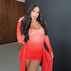 Damen Elegantes Langarmkleid mit raffiniertem Drapierungsdesign und transparenten Elementen R&B