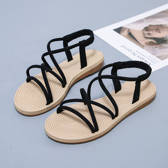 Damen bequeme Riemchen-Sandalen mit ergonomischer Fußbettgestaltung und elastischen Einsätzen R&B