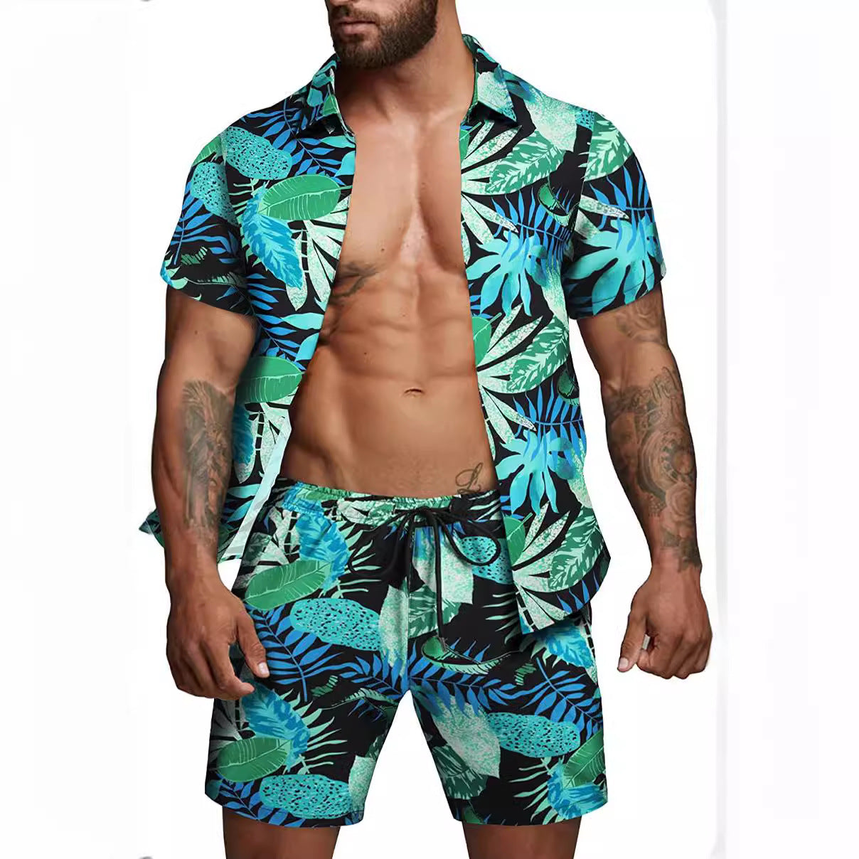 Herren kurzärmliges Hemd und Badeshorts Set R&B