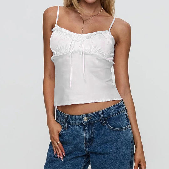 Damen Leichtes Spaghetti-Top mit Rüschendetails R&B