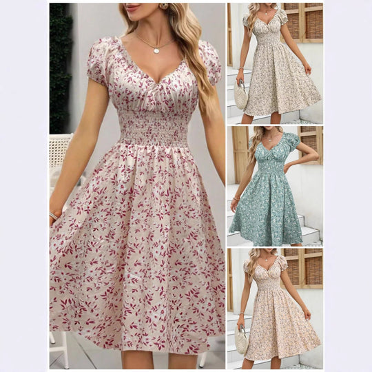 Damen Sommerliches Maxikleid mit voluminösen Puffärmeln und elastischem Taillenbund R&B