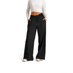 Damen breite Jogginghose mit elastischem Bund und seitlichen Eingrifftaschen