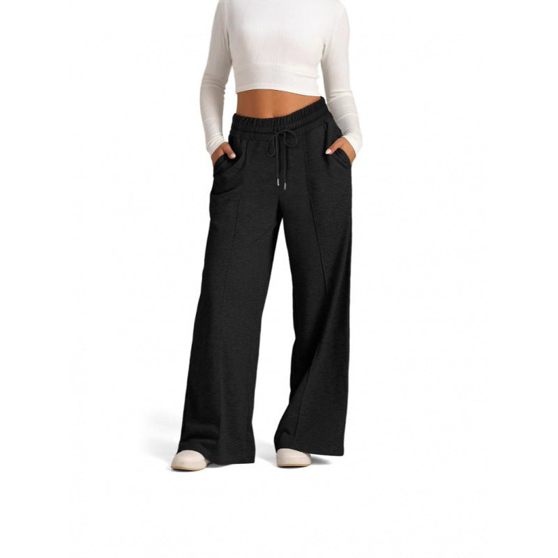 Damen breite Jogginghose mit elastischem Bund und seitlichen Eingrifftaschen