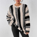 Damen Grober Strickpullover mit auffälligem Streifenmuster und lockerer Passform R&B