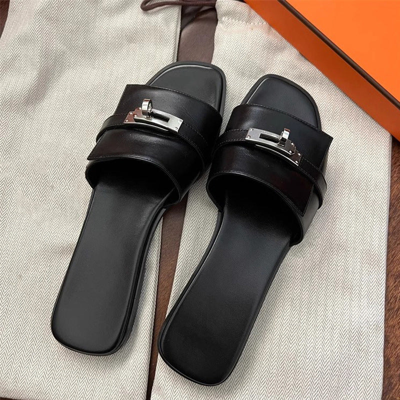 Damen elegante Slides mit luxuriöser Schnallenakzentgestaltung R&B