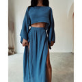 Damen Zweiteiliges Maxikleid mit Off-Shoulder-Design und Schlitz R&B