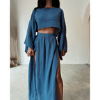 Damen Zweiteiliges Maxikleid mit Off-Shoulder-Design und Schlitz R&B